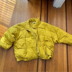 CAbi yellow puffer asymmetrical jacket coat EUC L large